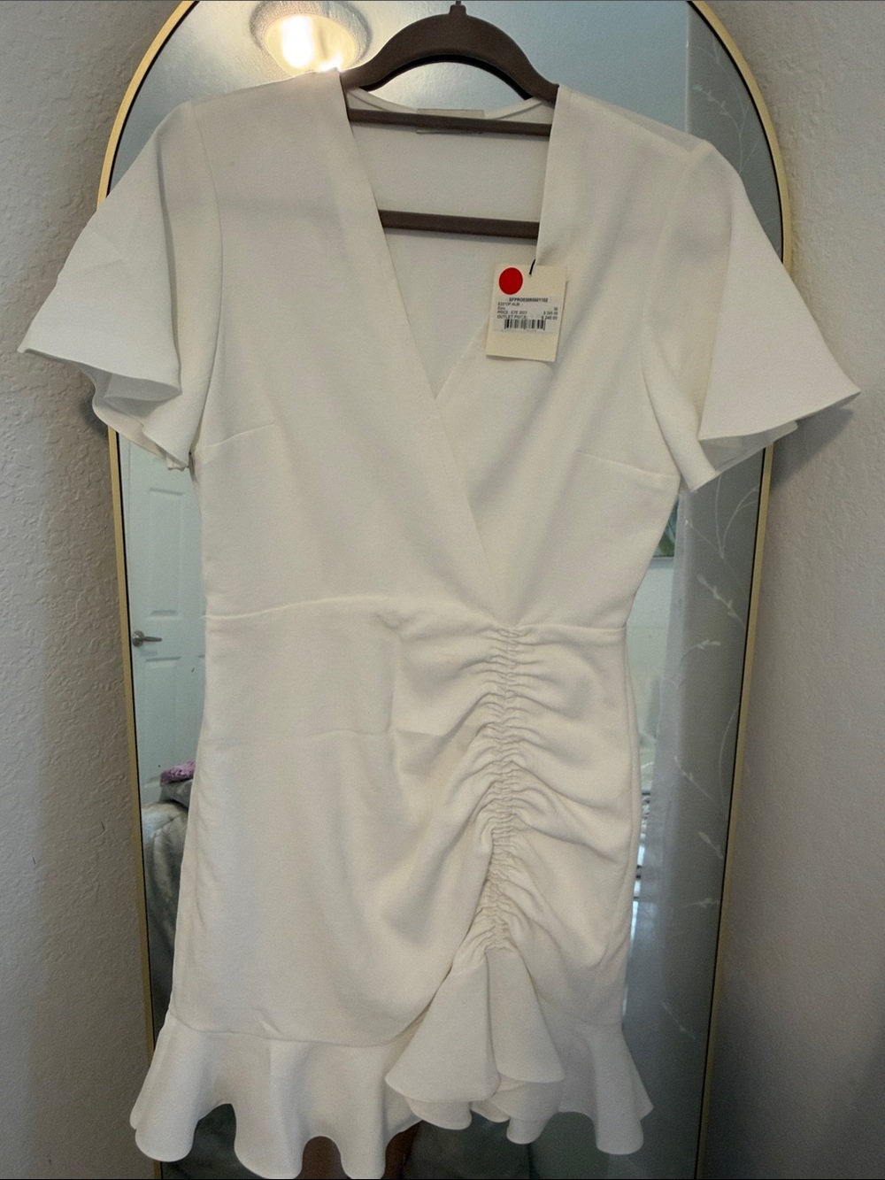 Sandro White Ruched V-Neck Dress